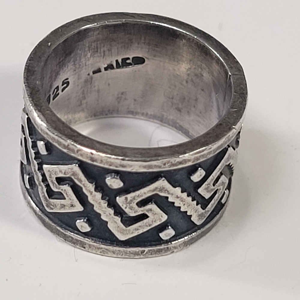 Vintage Mexico 925 Sterling‎ Silver Wide Band Ring Greek Key Size 6.5 - 10.2g - Picture 2 of 9
